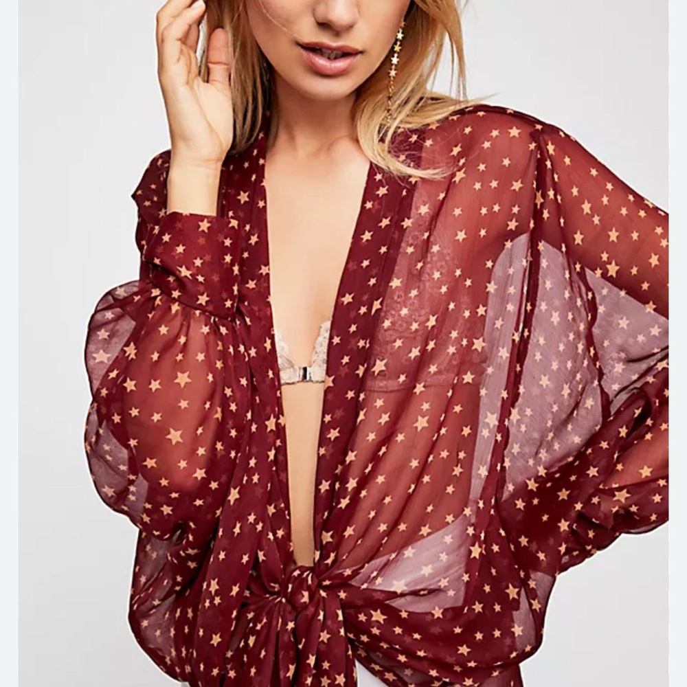 Free People Star Dazed Wrap Front Scarf Blouse